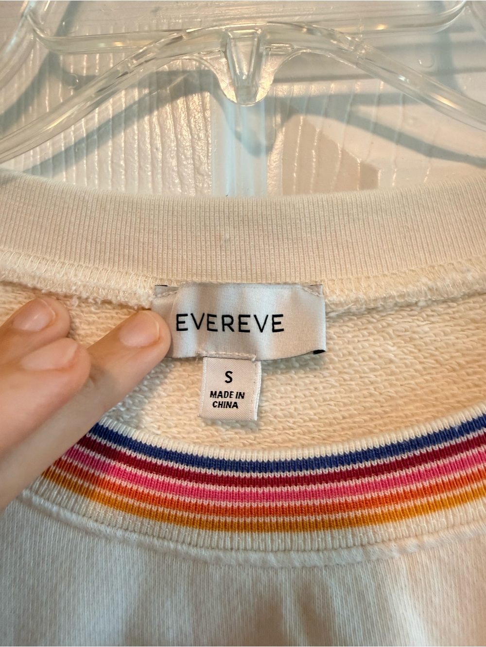 Evereve Cream Sweatshirt with Rainbow Stripe Trim - Picture 2 of 6